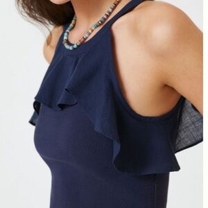 Maeve Navy Ruffle plus Halter Top